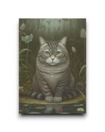 A6 Ansichtkaart - Cats: Grey Tabby by the pond