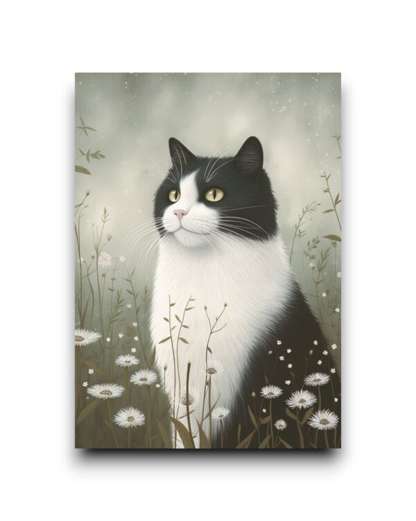 A6 Ansichtkaart - Cats: Black and white with daisies