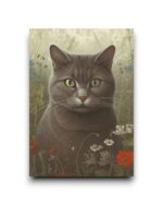 A6 Ansichtkaart - Cats: Big grey with wild flowers