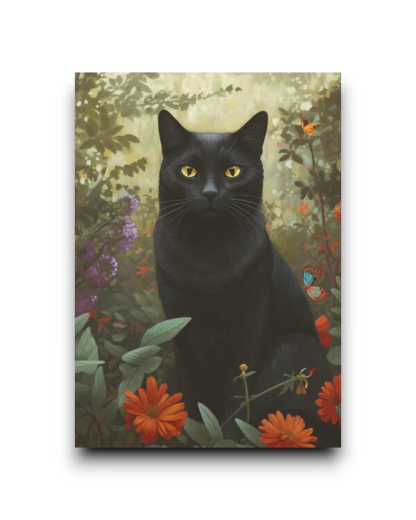 A6 Ansichtkaart - Cats: Floral black cat