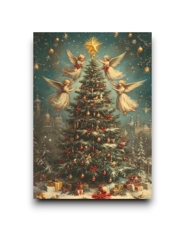 A6 Ansichtkaart - Vintage Christmas: Angel christmas tree