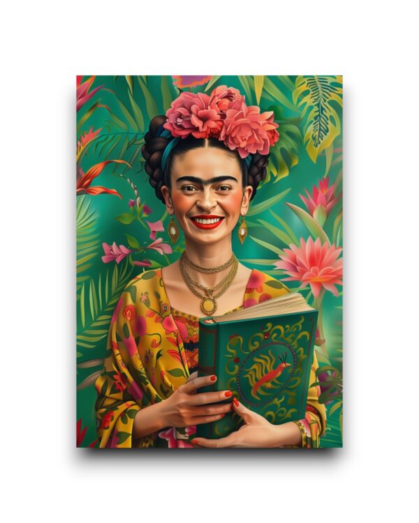 A6 Ansichtkaart - Frida Kahlo met boek