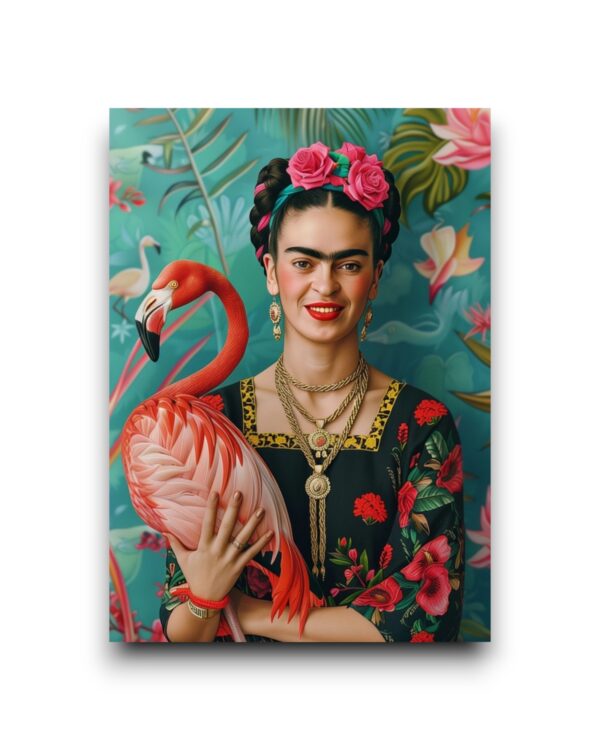 A6 Ansichtkaart - Frida Kahlo met flamingo