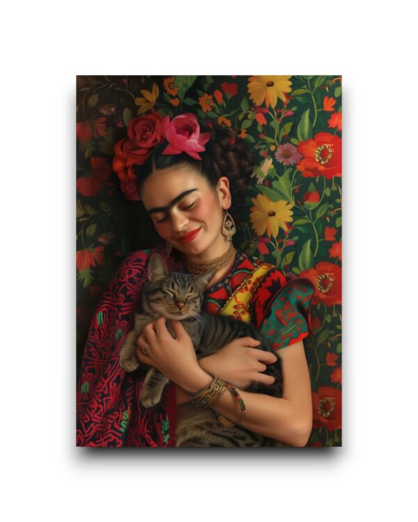 A6 Ansichtkaart - Frida Kahlo met kat