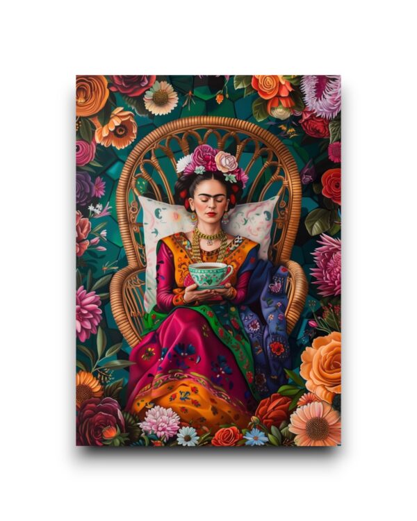 A6 Ansichtkaart - Frida Kahlo met theekopje