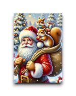 A6 Ansichtkaart - Winter wonderland: kerstman met eekhoorntjes