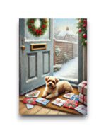 A6 Ansichtkaart - Winter Mail: Dog at the door