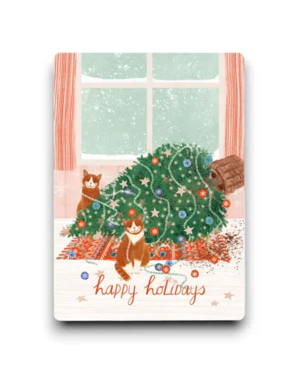 A6 Ansichtkaart - Two cats and a christmas tree