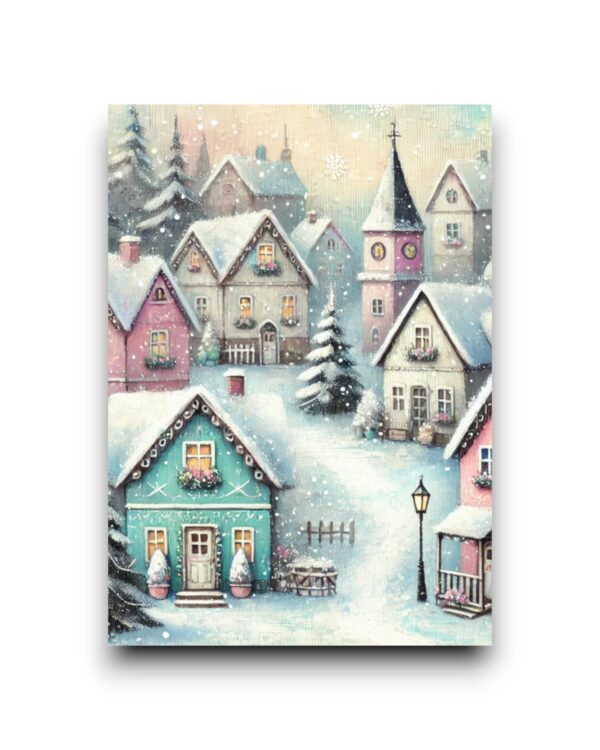 A6 Ansichtkaart - Winter Village: Pastel Winter Village