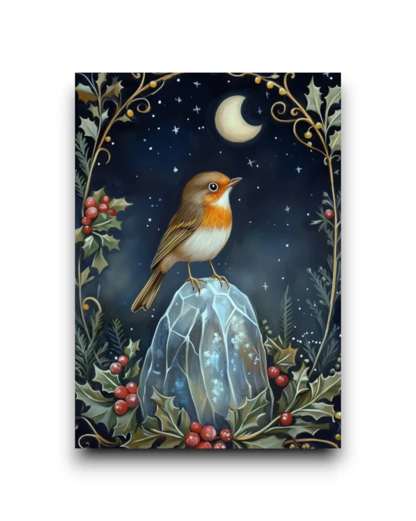 A6 Ansichtkaart - Berry Christmas: Vogel