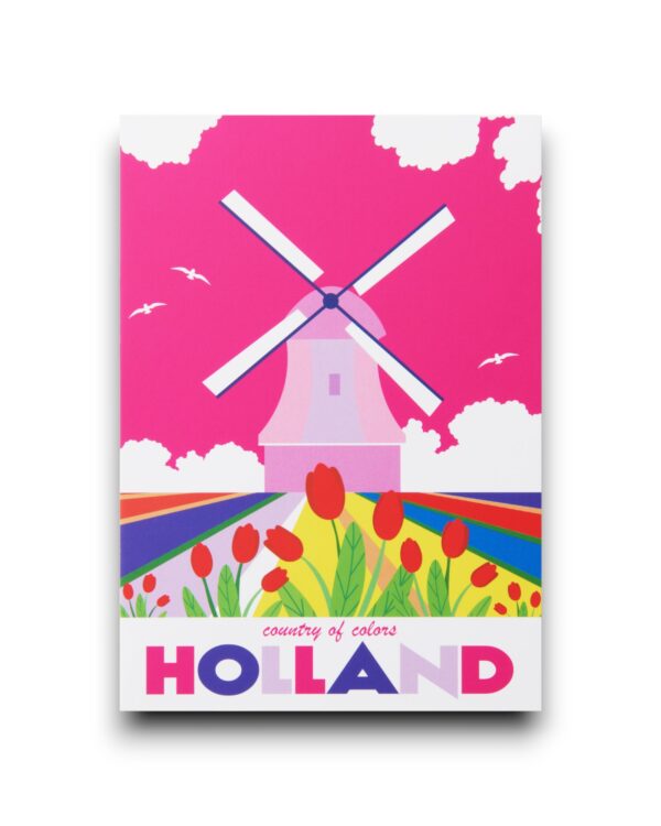 A6 Ansichtkaart - Hollandse molen met tulpen