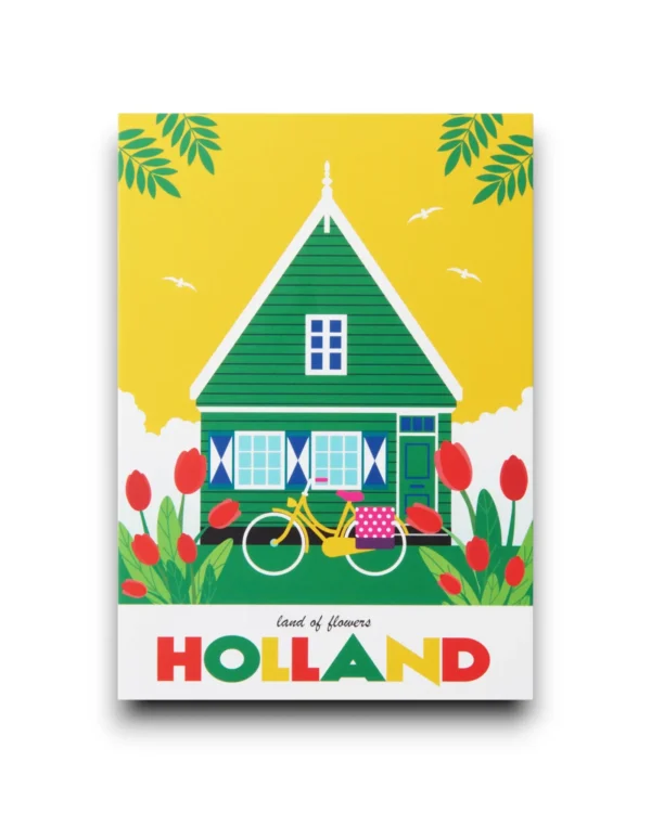 A6 Ansichtkaart - Huisje met fiets en tulpen