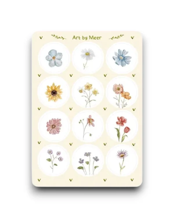 Stickervel met 12 mooie bloemen stickers