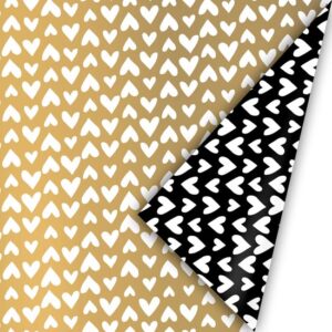 Inpakpapier 50cm - Hearts gold/black