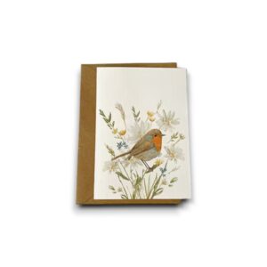 Gevouwen kaart - Roodborstje met bloem