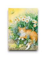 A6 Ansichtkaart - Kat tussen de narcissen