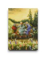 A6 Ansichtkaart - Twee vrouwen op een tandem