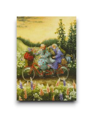 A6 Ansichtkaart - Twee vrouwen op een tandem