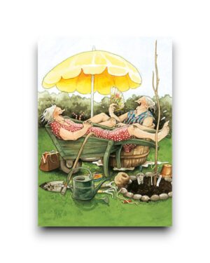 A6 Ansichtkaart - Lachen onder een parasol