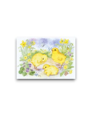 A6 Ansichtkaart - Three Chicks with a Butterfly