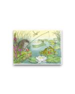 A6 Ansichtkaart - A dozy hedgehog falls asleep while fishing in a pond