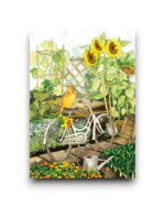 A6 Ansichtkaart - Kat in tuin met fiets