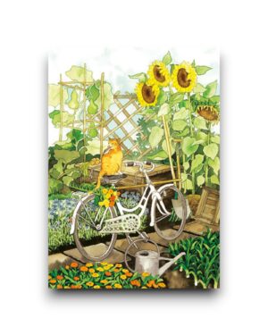 A6 Ansichtkaart - Kat in tuin met fiets