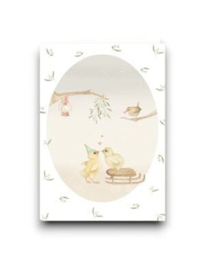 Gevouwen kaart - Kuikens onder de mistletoe