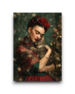 A6 Ansichtkaart - Frida Kahlo: Christmas Cat