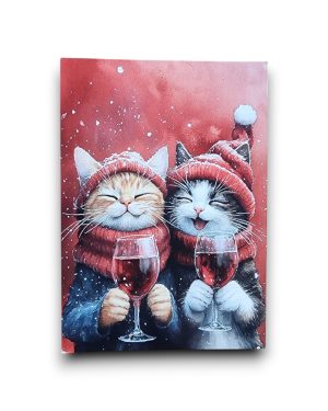 A6 Ansichtkaart - 2 Cats With Wine In Winter