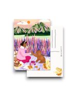 A6 Ansichtkaart - Vrouw met hond picknicken