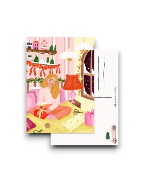 A6 Ansichtkaart - Girl wrapping gift